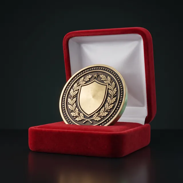 Coin in roter Samt-Präsentationsbox